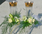 Оформление свадебного стола (бокалы, шампанское, салфетки, свечи)